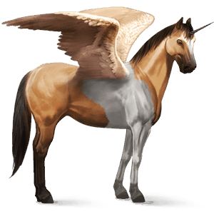 winged riding unicorn paint horse dun tobiano