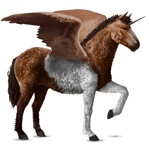 winged riding unicorn curly chestnut tobiano