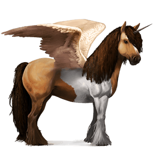 winged riding unicorn vanner dun tobiano